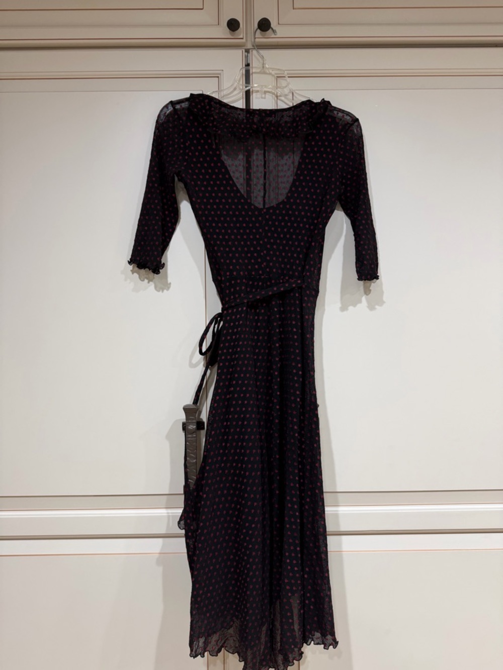 VTG 90s/Y2K Betsey Johnson Black Red Polka Dot Sheer Mesh Wrap Dress (107) - Picture 7 of 9